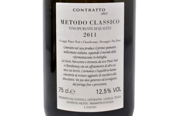METODO CLASSICO PAS DOSÉ "CUVÉE NOVECENTO" 2011 - CONTRATTO