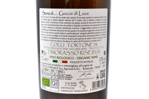 COLLI TORTONESI DOP TIMORASSO RISERVA "GOCCE DI LUCE" 2017 - TENUTA FORNACE