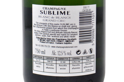CHAMPAGNE GRAND CRU BRUT BLANC DE BLANCS "SUBLIME" - LE MESNIL