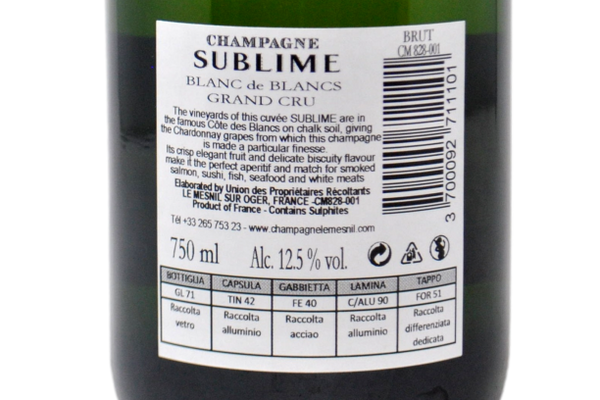 CHAMPAGNE GRAND CRU BRUT BLANC DE BLANCS "SUBLIME" - LE MESNIL