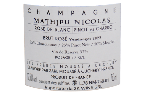 CHAMPAGNE BRUT ROSÉ DE BLANC "PINOT VS CHARDO" - CHAMPAGNE MATHIEU NICOLAS