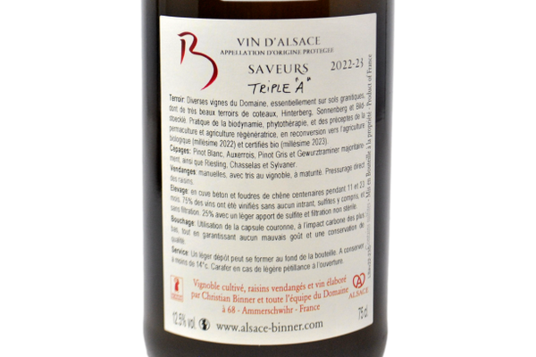 VIN D'ALSACE AOP BLANC "SAVEURS" 2022-23 - DOMAINE CHRISTIAN BINNER