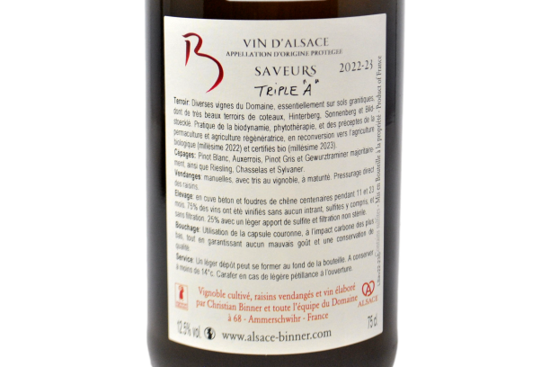 VIN D'ALSACE AOP BLANC "SAVEURS" 2022-23 - DOMAINE CHRISTIAN BINNER