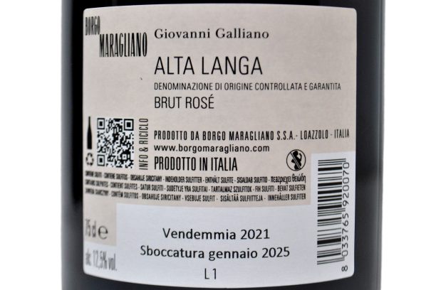 MÉTHODE TRADITIONNELLE BRUT ROSE' "GIOVANNI GALLIANO" 2017 (DISGORGUE OCTOBRE 2020 - BORGO MARAGLIANO