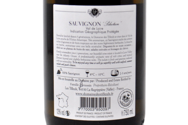 VAL DE LOIRE IGP SAUVIGNON BLANC "SÉLECTION" 2023  - DOMAINE DES TILLEULS