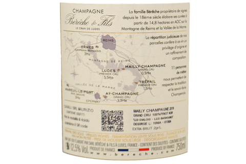 CHAMPAGNE GRAND CRU EXTRA BRUT 100% PINOT NOIR "MAILLY - CHAMPAGNE" 2019 - BERECHE & FILS
