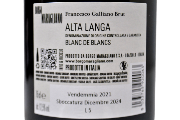 MÉTHODE TRADITIONNELLE BLANC DE BLANCS "FRANCESCO GALLIANO" 2016 (DISGORGATURA OCTOBRE 2020 - BORGO MARAGLIANO