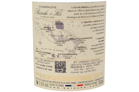 CHAMPAGNE EXTRA BRUT AY GRAND CRU LIEUX DITS "FROIDE TERRE" 2016 - BERECHE & FILS