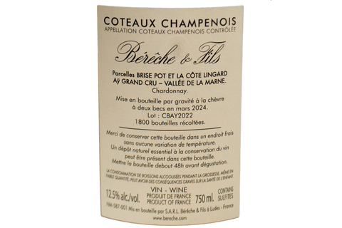 COTEAUX CHAMPENOIS AY BLANC GRAND CRU 2022 - BERECHE & FILS (1800 BOTTIGLIE PRODOTTE)