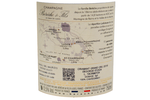 CHAMPAGNE GRAND CRU BRUT NATURE BLANC DE BLANCS "CRAMANT" 2019 - BERECHE & FILS