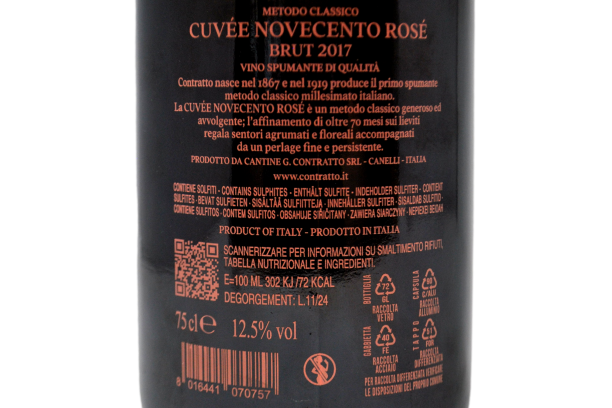 METODO CLASSICO BLANC DE NOIRS CUVÉE ROSÉ "NOVECENTO" 2017 - CONTRATTO
