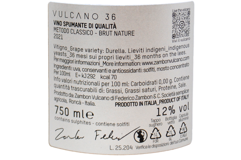 DURELLO SPUMANTE BRUT NATURE "VULCANO 36" 2021 - ZAMBON VULCANO