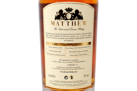SINGLE MALT IRISH WHISKEY "THE FIREPLACE" - MATTHEW