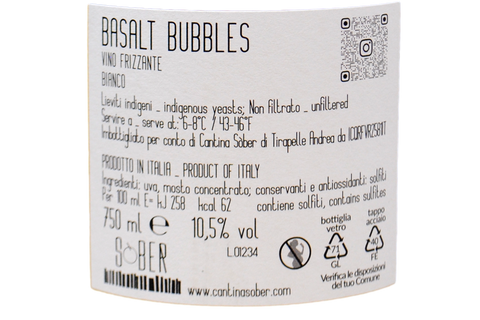 VINO BIANCO FRIZZANTE "BASALT BUBBLES" - SÒBER