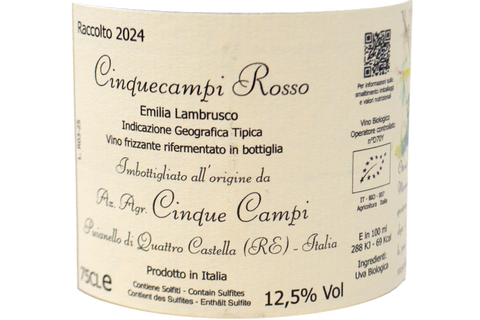 EMILIA LAMBRUSCO IGT FRIZZANTE BIO "CINQUECAMPI ROSSO" 2024 - AZIENDA AGRICOLA CINQUE CAMPI