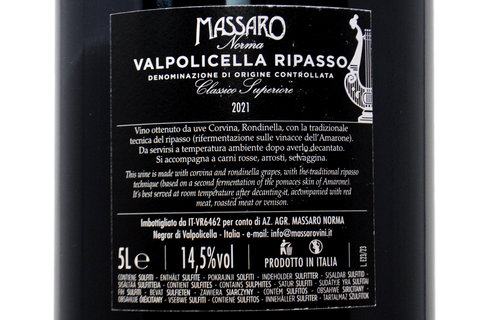 VALPOLICELLA RIPASSO CLASSICO SUPERIORE DOC 2021 5 LITRI - AZIENDA AGRICOLA MASSARO