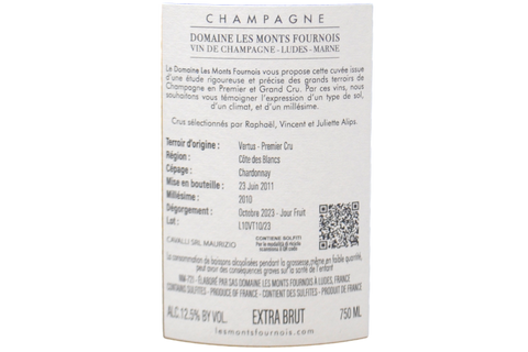 CHAMPAGNE VERTUS PREMIER CRU BLANC DE BLANCS "CÔTE" MILLÉSIME 2010 - DOMAINE LES MONTS FOURNOIS