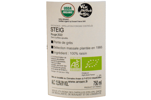 ALSACE PINOT NOIR BIO "STEIG" 2022 - DOMAINE ANSEN