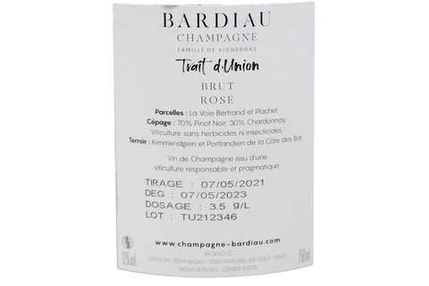 CHAMPAGNE BLANC DE NOIRS EXTRA BRUT ROSÉ BI-PARCELLAIRES "TRAIT D'UNION" - BARDIAU
