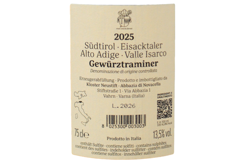 SÜDTIROL-ALTO ADIGE DOC GEWÜRZTRAMINER 2025 - ABBAZIA DI NOVACELLA