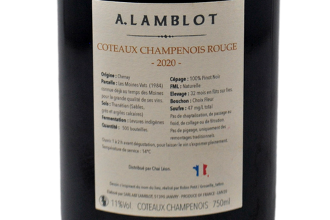 COTEAUX CHAMPENOIS ROUGE "LES MOINES VATS" 2020 - A. LAMBLOT (500 BOTTIGLIE PRODOTTE)