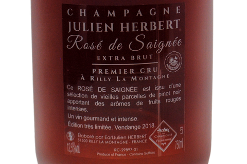 CHAMPAGNE ROSÉ DE SAIGNÉE EXTRA BRUT PREMIER CRU À RILLY LA MONTAGNE VENDANGE 2018 - JULIEN HERBERT
