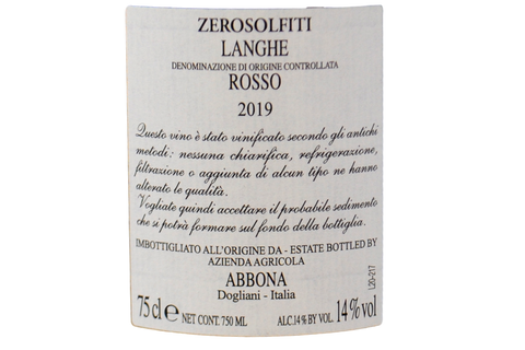 LANGHE ROSSO DOC "ZEROSOLFITI" 2019 - MARZIANO ABBONA