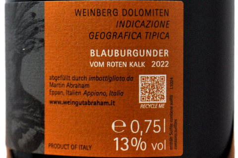 VIGNETI DELLE DOLOMITI IGT PINOT NOIR "VOM ROTEN KALK" 2022 - WEINGUT ABRAHAM
