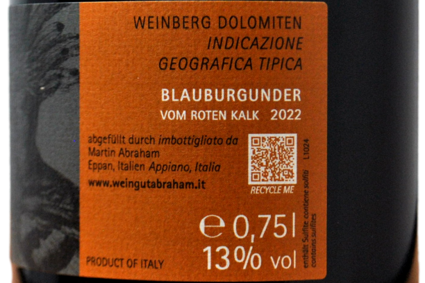 VIGNETI DELLE DOLOMITI IGT PINOT NOIR "VOM ROTEN KALK" 2022 - WEINGUT ABRAHAM