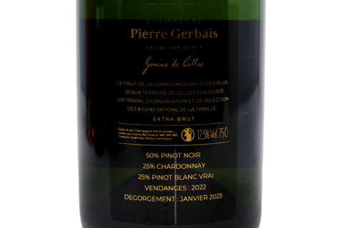 CHAMPAGNE CELLES-SUR-OURCE EXTRA BRUT "GRAINS DE CELLES" VENDAGES 2022 - PIERRE GERBAIS