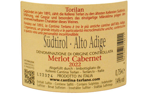 ALTO ADIGE DOC "TORILAN" 2022 - KELLEREI TERLAN