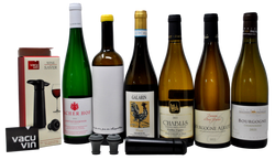 WHITE TASTING BOX "VIAGGIA CON NOI, ITALIA VS FRANCIA" - 6 BOTTIGLIE + VACUVIN IN OMAGGIO