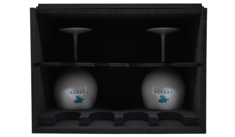 CASSETTA IN LEGNO VERAYS + 2 BICCHIERI BIANCHI LOGATI