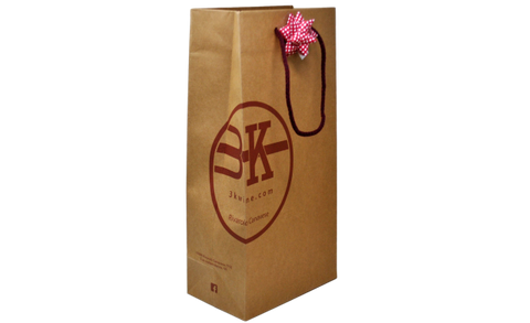 SACCHETTO REGALO DA 2 BOTTIGLIE FIRMATO 3K WINE CON FIOCCO COLORATO